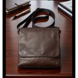 Coach Brown Leather/Embossed Signature Small Charles Messenger Crossbody Bag